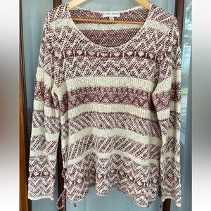 Knox Rose Brown Red Beige Long Sleeve Sweater Knit Size XL Attached Waist Ties